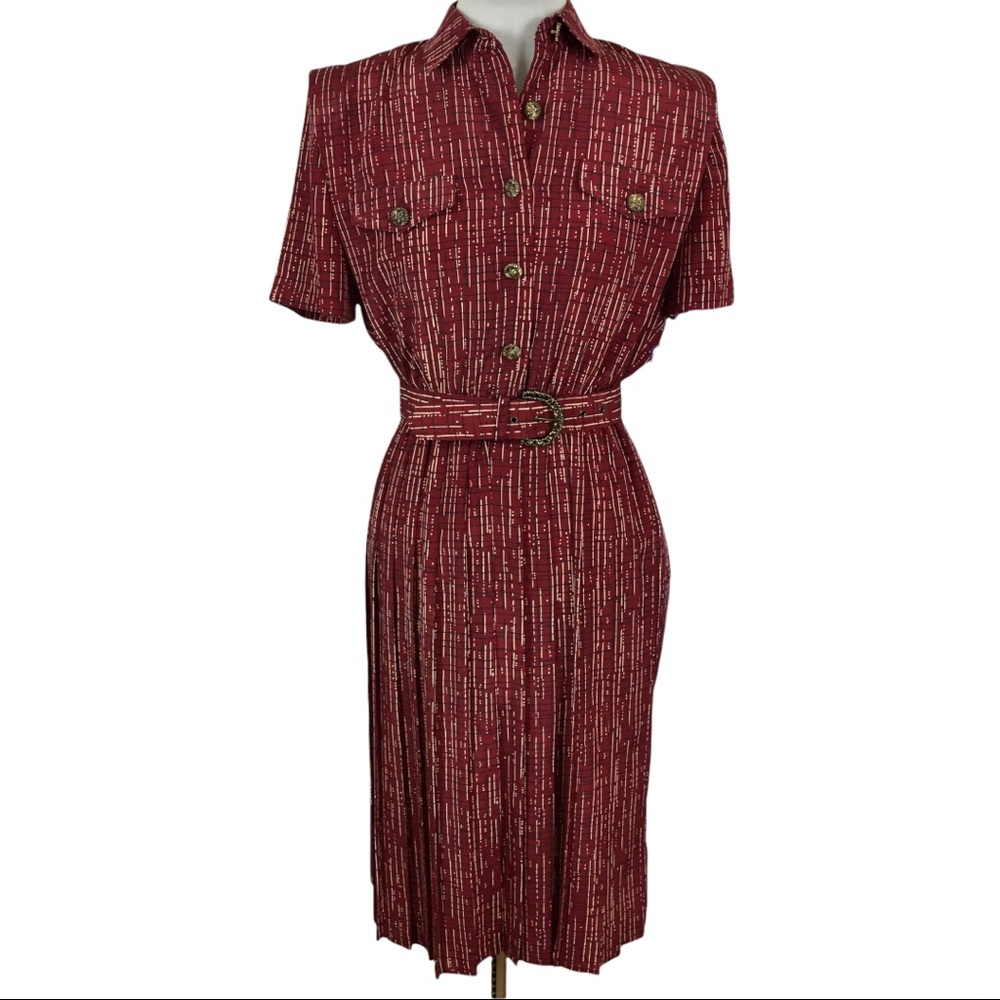 Vintage 1980s Leslie Faye 40s red shirt dress